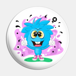 Cheering Cartoon Boy Pin