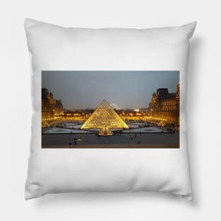 Paris Nightime Louvre Museum and Pyramid Pillow