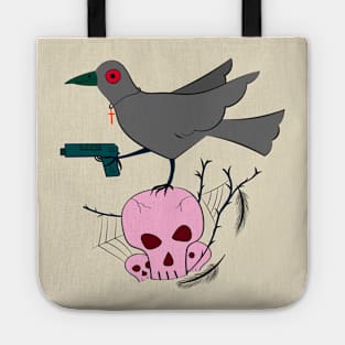 crow & gun on skull Tote