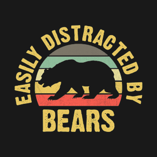 Easily Distracted By Bears Funny Vintage Theme T-Shirt