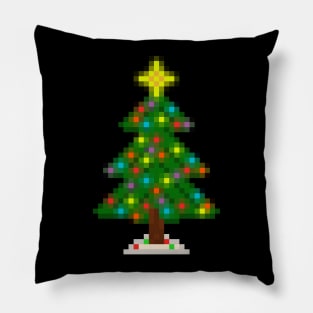 Pixel Christmas Tree with Glowing Lights (Black) Pillow