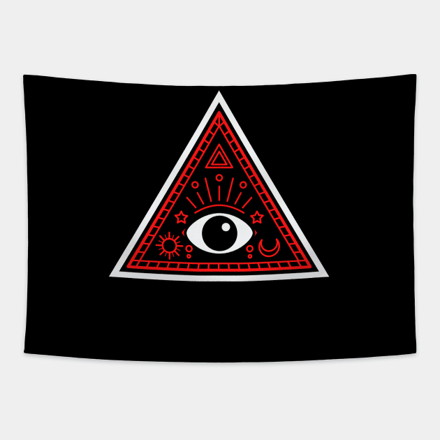 All Seeing eye - red and black with black eye Tapestry by Just In Tee Shirts