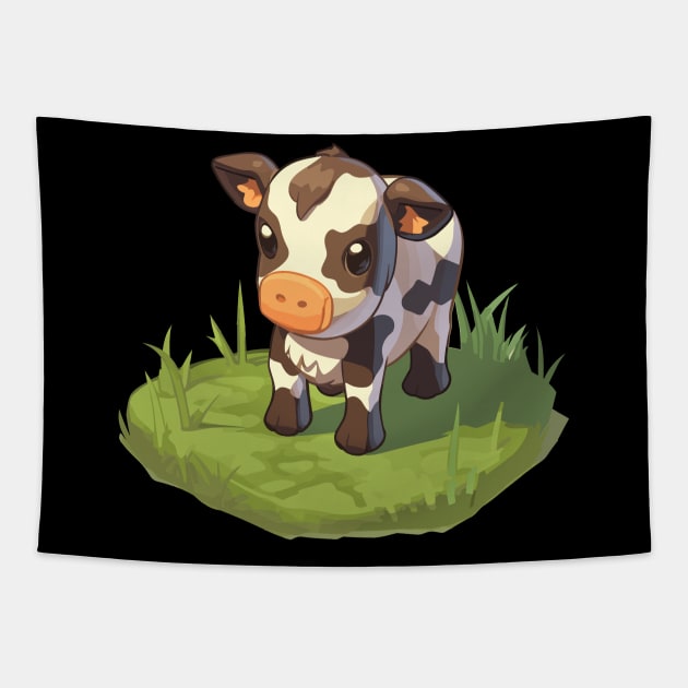 Udderly Adorable Princess Chibi Isometric Cow Tapestry by DanielLiamGill