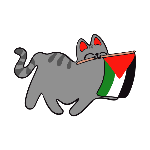 Free Palestine Cute Cat holding Palestinian Flag by BluVelvet