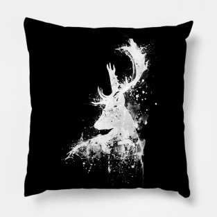 Black and White Deer Head Watercolor Silhouette - Reversed Colors Pillow