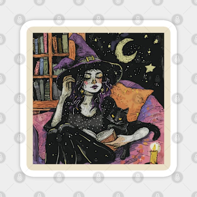 A Lofi Witch with her cat Magnet by universepod