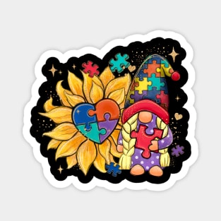 Autism Gnome Sunflower Magnet