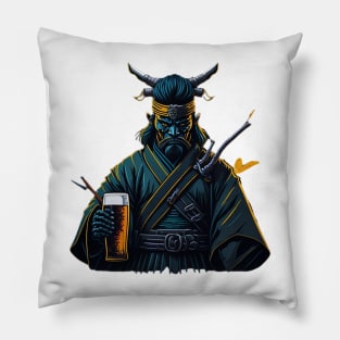 Japanese Samurai and Beer Mug Pillow