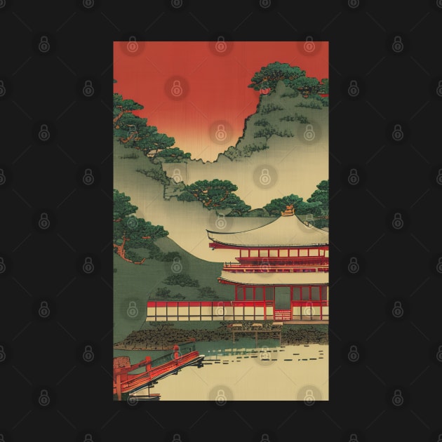 Japanese landscape with temple, ukiyo e style by Ravenglow