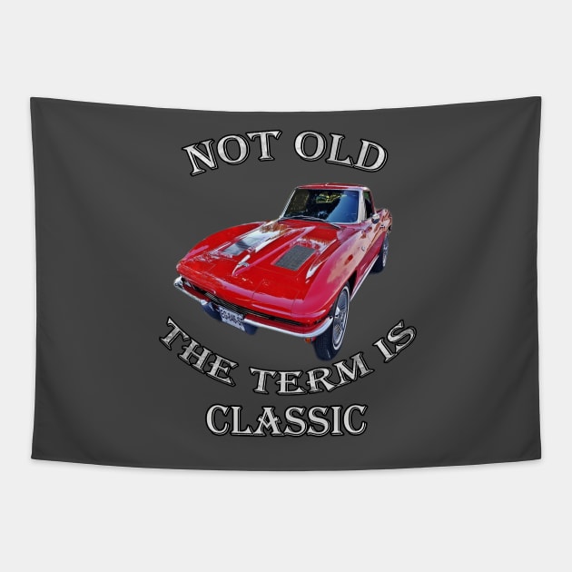 Birthday, Retirement Vintage Car 1963 Chevrolet Corvette, Funny Gift Designs, Cards, shirts, mugs, bedding, clocks, pillows & more Tapestry by tamdevo1