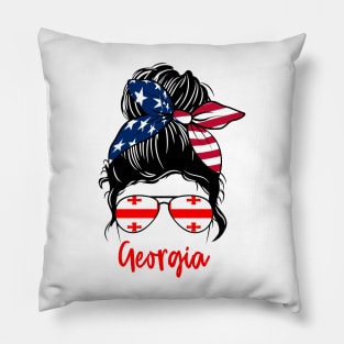 Georgia girl Messy bun , American Girl , Georgia Flag Pillow