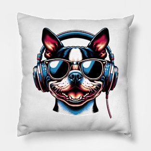 Boston Terrier Smiling DJ: A Musical Canine Portrait Pillow