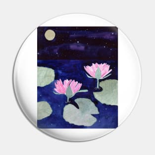 Water Lilies at Night Watercolor Art Pin