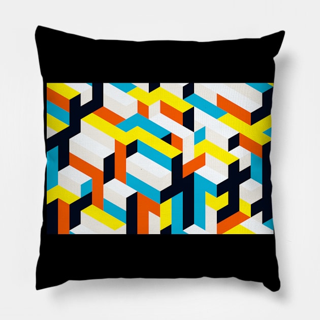 Yellow Blue Pattern Geometric Pillow by diiiana