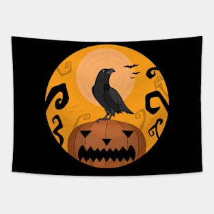 Halloween Pumpkin Crow Tapestry