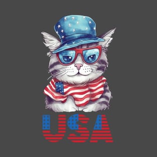 Patriotic Cat, 4th of July Design T-Shirt