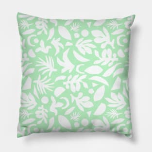 White Abstract Leaves On Mint Green Pillow