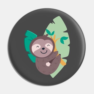 Cute sloth leafy branch, funny sloth branch with leaves Pin