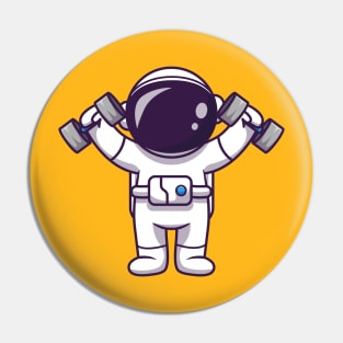 Cute Astronaut Lifting Barbell Pin