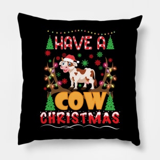 Mooey Christmas Heifers Santa Xmas Lights Cow Lovers Pillow