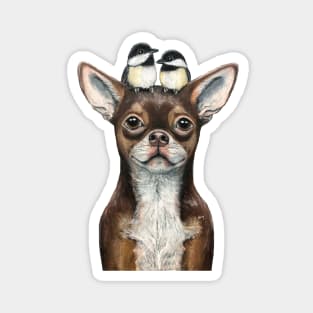 "Chihuahua & Chickadees" - Topped Dogs collection Magnet