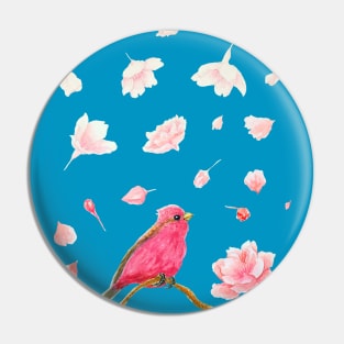 Cherry Blossom and Rose Finch Pin