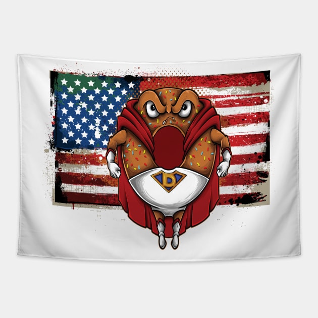 Foodietoon Superhero Donut / USA Flag Tapestry by ProjectX23