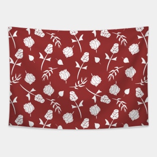 Pretty Red and White Roses Floral Pattern Tapestry