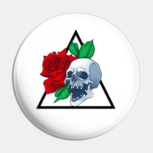 Skull and Rose Flower Triangular Shape Pin