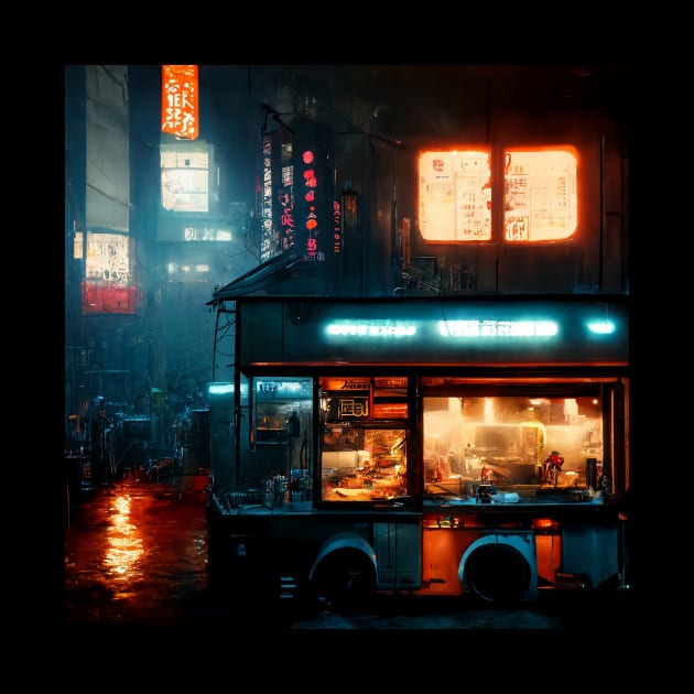 Ramen Truck - Cyberpunk Cityscapes by ArkMinted