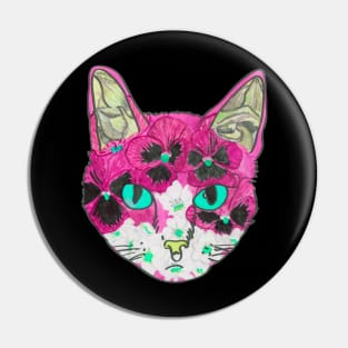 Pink floral kitty Pin