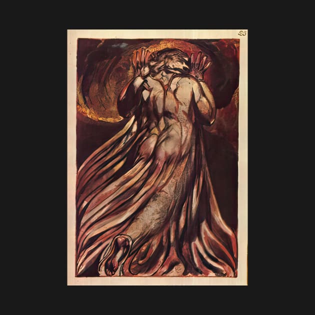 a white haired man in a long pale robe who flees from us with his hands raised 1794 - William Blake by Kollagio