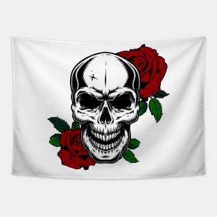 SKULL WITH RED ROSE 01 Tapestry