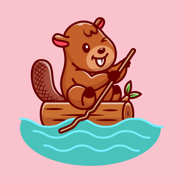 Cute Beaver Rowing On River Cartoon by Catalyst Labs