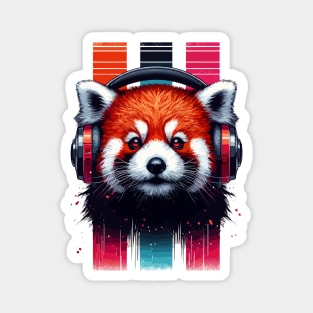 Cute Retro Music Red Panda In Headphones Magnet