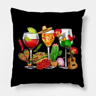 Mexico Wine Tequila Margarita Drink Cinco de Mayo Sombrero Pillow