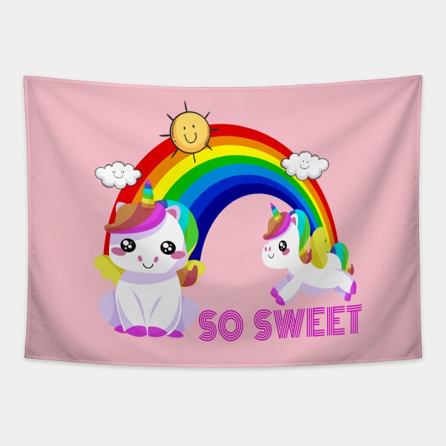 Unicorn So Sweet Animal Cute Tapestry by JeffDesign