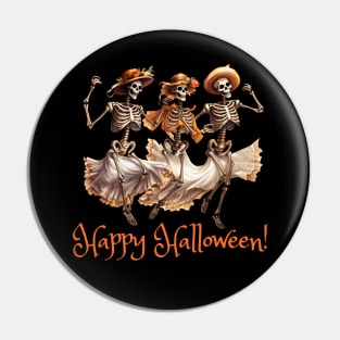 Glamour Ghouls Pretty Fashionable Skeletons Happy Halloween Pin