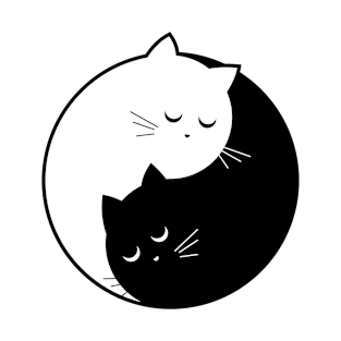 Yin Yang Cats Black And White T-Shirt