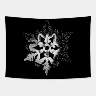 White Arctic Wolf in Snowflake Yellow Eyes "Winter Wolf" Tapestry