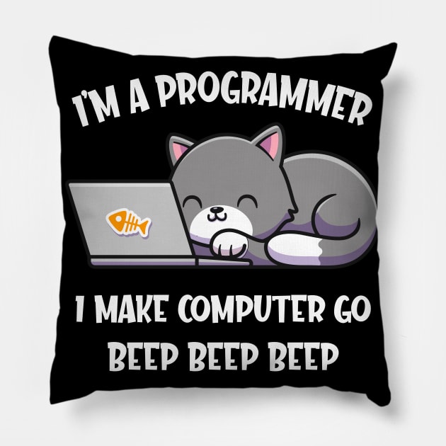 Funny Computer Cat Programmer Computer Scientist Pillow by Foxxy Merch