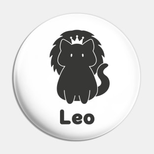 Leo Cat Zodiac Sign with Text (Black and White) Pin