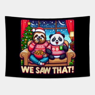 We Saw That meme Sloth Panda Hot Chocolate Nachos Home Snowing Ugly Christmas Sweater Xmas Tree Tapestry