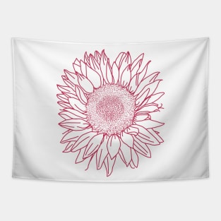 Viva Magenta Sunflower Floral Line Drawing Tapestry