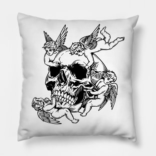 Skull and angel black and white Pillow