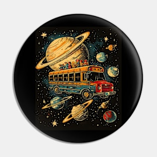 Galactic School Run: Vintage Space Bus Adventure Tee Pin