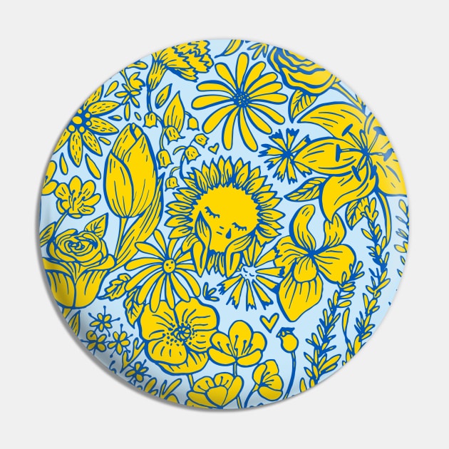 Heart of Flowers for Ukraine (Yellow and Blue) Pin by illucalliart