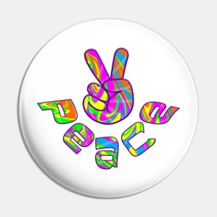 Retro Peace Psychedelic Design Hand & Symbol Pin