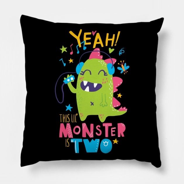 Music Monster Themed 2 Year Old Toddler Girl Second Birthday Pillow by August Design