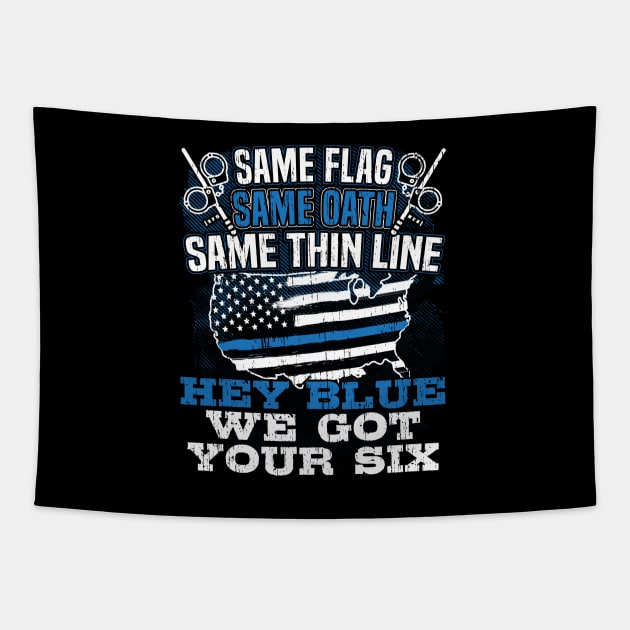 Thin Silver Line Correction Officer Support Blue Tapestry by stockwell315designs